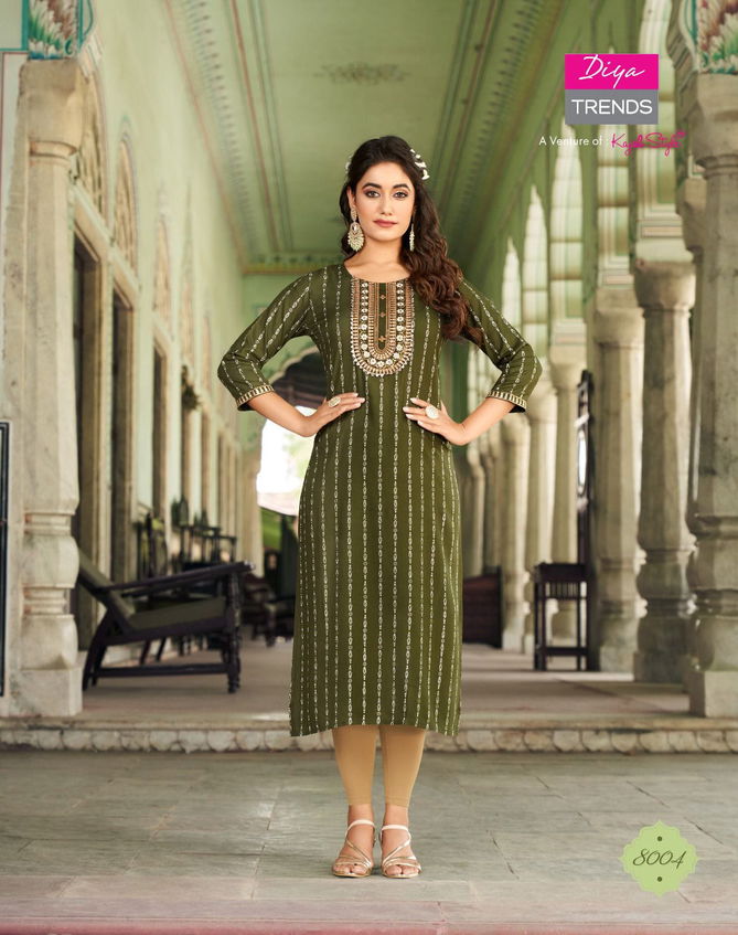 Victoria Vol 8 By Diya Rayon Foil Printed Kurtis Catalog